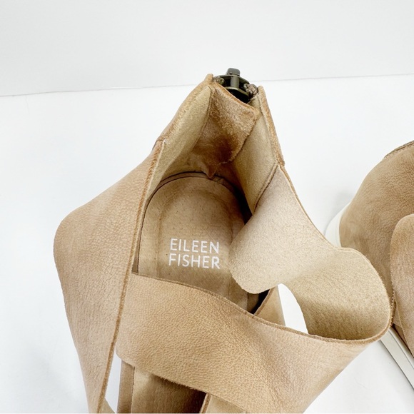 Eileen Fisher Viv Tumbled Nubuck Wedge Sandal Nude Tan 8.5 - Picture 6 of 7